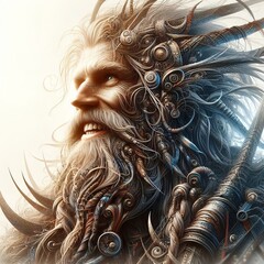 Naklejka premium Mystical Golden Pirate in Ornate Armor: A Wind-Swept Enigma on the High Seas