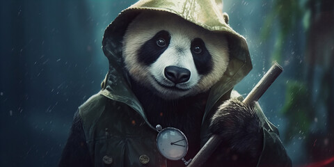 Enigmatic Panda Explorer Braces for the Mystic Rain Journey Banner