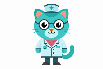 vector minimalistic t-shirt design with a cute cat in the image of a doctor on a white background