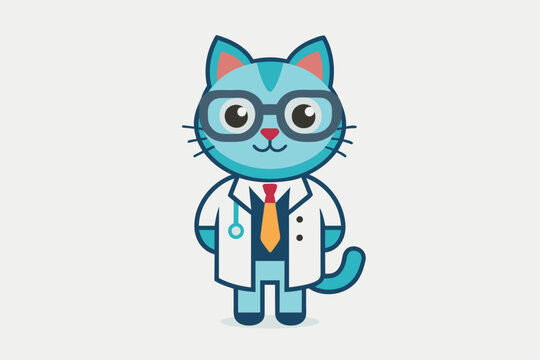 vector minimalistic t-shirt design with a cute cat in the image of a doctor on a white background