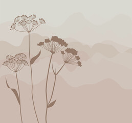 Dry flower banner, modern template in blush pastel color. Beige floral decoration in vector . Watercolor Bouquet invitation plant and leaves