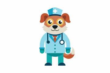 vector minimalistic t-shirt design with a cute Dog in the image of a doctor on a white background