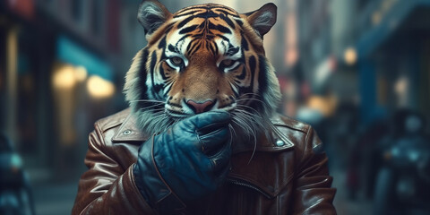 Urban Jungle: Mysterious Tiger-Human Hybrid Contemplates Life in the City Banner