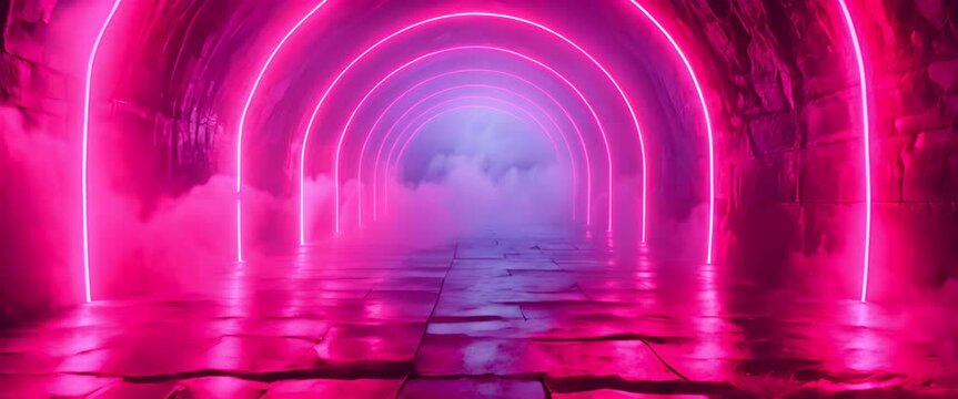 Neon background, neon lines, geometric shapes