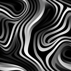 Black and white wavy stripes optical illusion. Distorted lines. Abstract 3D style Seamless Pattern. Modern trendy background. Usable as a futuristic backdrop for websites, posters, and more.