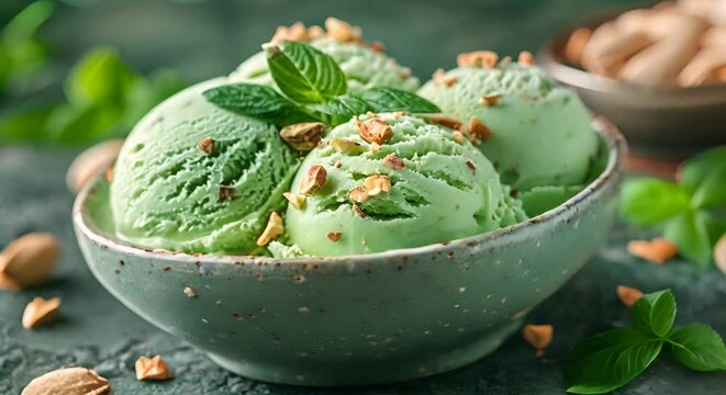 Pistachio ice cream in a bowl