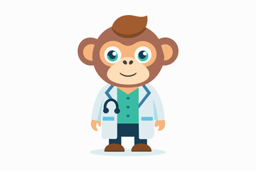 vector minimalistic t-shirt design with a cute monkey in the image of a doctor on a white background