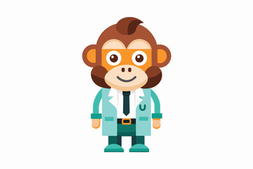 vector minimalistic t-shirt design with a cute monkey in the image of a doctor on a white background