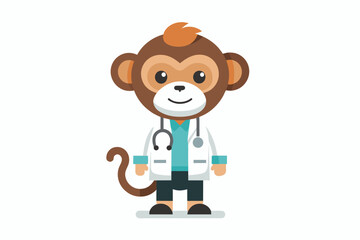 vector minimalistic t-shirt design with a cute monkey in the image of a doctor on a white background