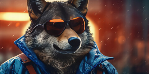 Cool Canine in Shades: A Stylish Wolfs Winter Adventure Banner