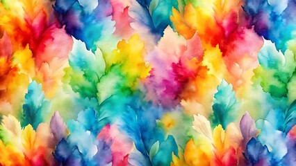 Generative ai. a colorful watercolor painting of leaves on a black background