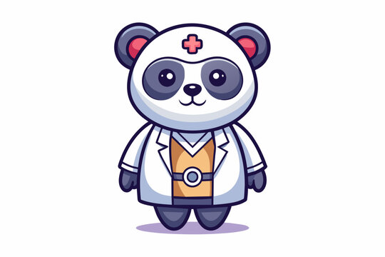 vector minimalistic t-shirt design with a cute panda in the image of a doctor on a white background 