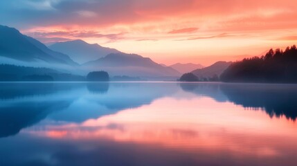 Fototapeta premium Mountain Lake and Sunset