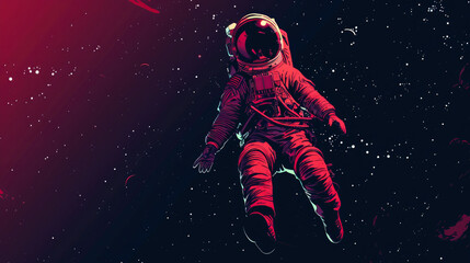 A red astronaut is floating in space