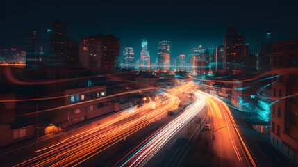 Fototapeta na wymiar a moving blurry shot of a city nightscape