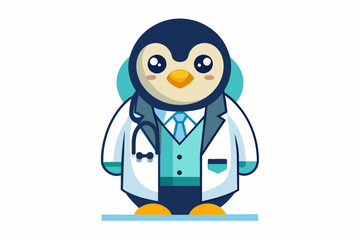 vector minimalistic t-shirt design with a cute Penguin Illustration in the image of a doctor on a white background 
