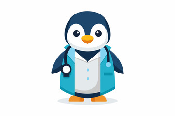 vector minimalistic t-shirt design with a cute Penguin Illustration in the image of a doctor on a white background 
