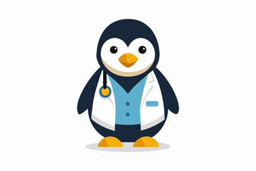 vector minimalistic t-shirt design with a cute Penguin Illustration in the image of a doctor on a white background 