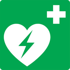 emergency first aid,  automated external defibrillator,aed,green sign, electric equipmet, aed station
