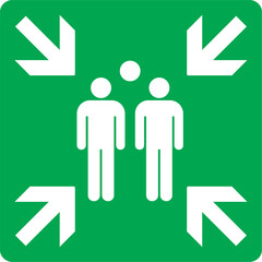 Emergency evacuation assembly point sign, gathering point,symbol, Assembly Area. Assembly Point. meeting area, safety zone,sign