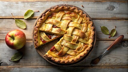 Generative ai. a pie with a slice taken out of it, leftover meat pie, apple pie