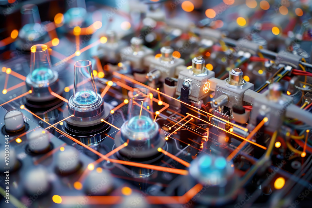 Poster a close up of a circuit board with many small buttons and wires