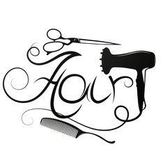 Scissors, hair dryer and comb. Symbol for beauty salon and hair stylist