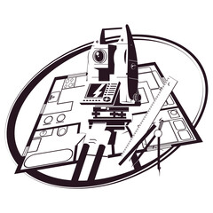 Geodetic instrument and other instrument, geodetic and land surveying work symbol