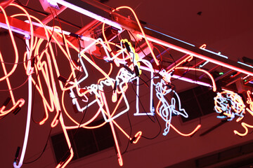 close up bokeh light of colorful wire shape flying