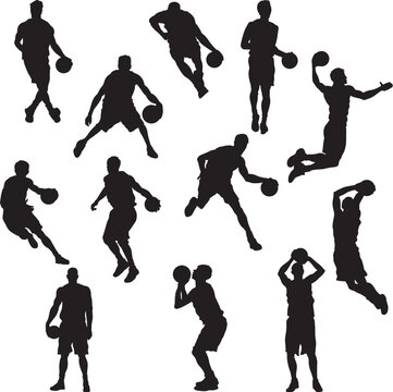 Set of Basketball Player Silhouettes. Vector Image