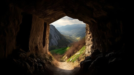 an underground tunnel which leads to the mountains