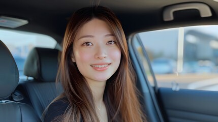 Fototapeta na wymiar 車に乗っている笑顔の女性