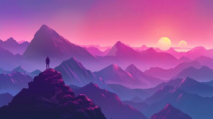 Illustration of a scenic mountain landscape, embodying the essence of travel, adventure, and nature, presented as a vector abstract background in a horizontal format for postcard designs.      