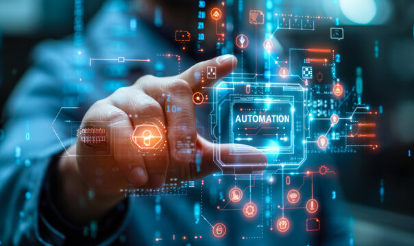 Industry Professional Utilizes Advanced Automation Solutions to Enhance Manufacturing Processes with a Futuristic Interface