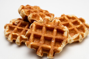 Traditional Belgian waffles isolated on white background,stapel wafels,waffles on a white background