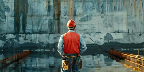 Supervising Construction Work Safely: Foreman in Safety Gear Overseeing Construction Site. Concept Construction Safety, Foreman Role, Safety Gear, Construction Site, Supervising Work
