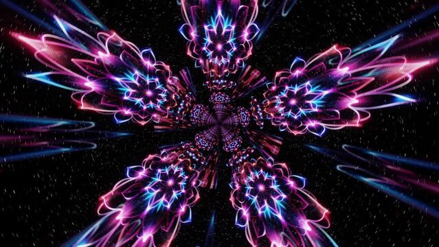 3d render kaleidoscopic fractal of pink and purple energy waves, endless loop
