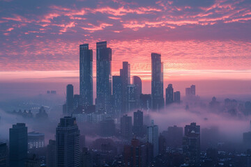 A pre-dawn skyline against a lightening sky, highlighting the evolution of city living. /