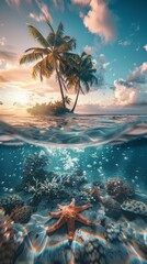 Fototapeta na wymiar tropical island with trees and under water picture