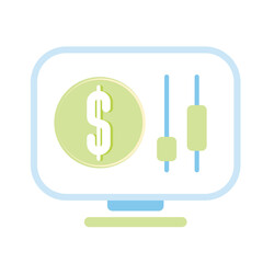 Candle Stick Bars And Coin On Computer Icon