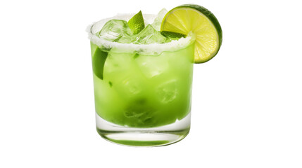 A refreshing green drink served with a lime slice on the rim