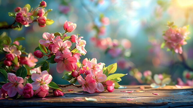 Vibrant Spring Blossoms on Wooden Surface: A High-Resolution Image Perfect for Floral Decor and Seasonal Wallpapers