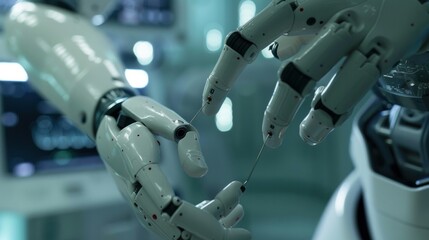 A close-up of a robot hand performing delicate surgery