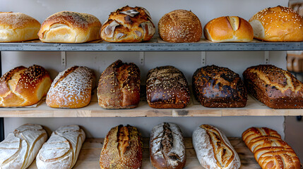 Fresh Bread Assortment: Bakery Display - obrazy, fototapety, plakaty