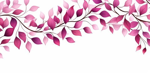 Magenta thin barely noticeable flower frame with leaves isolated on white background pattern  - obrazy, fototapety, plakaty
