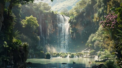A waterfall that flows upwards, defying gravity - obrazy, fototapety, plakaty