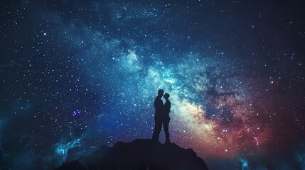 Two people embracing under the starry sky of Van Gogh - obrazy, fototapety, plakaty
