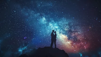 Fotobehang Two people embracing under the starry sky of Van Gogh © Pters