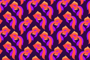 Seamless pattern with abstract fish. Vector hand drawn illustration.