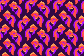 Seamless pattern with abstract fish. Vector hand drawn illustration.